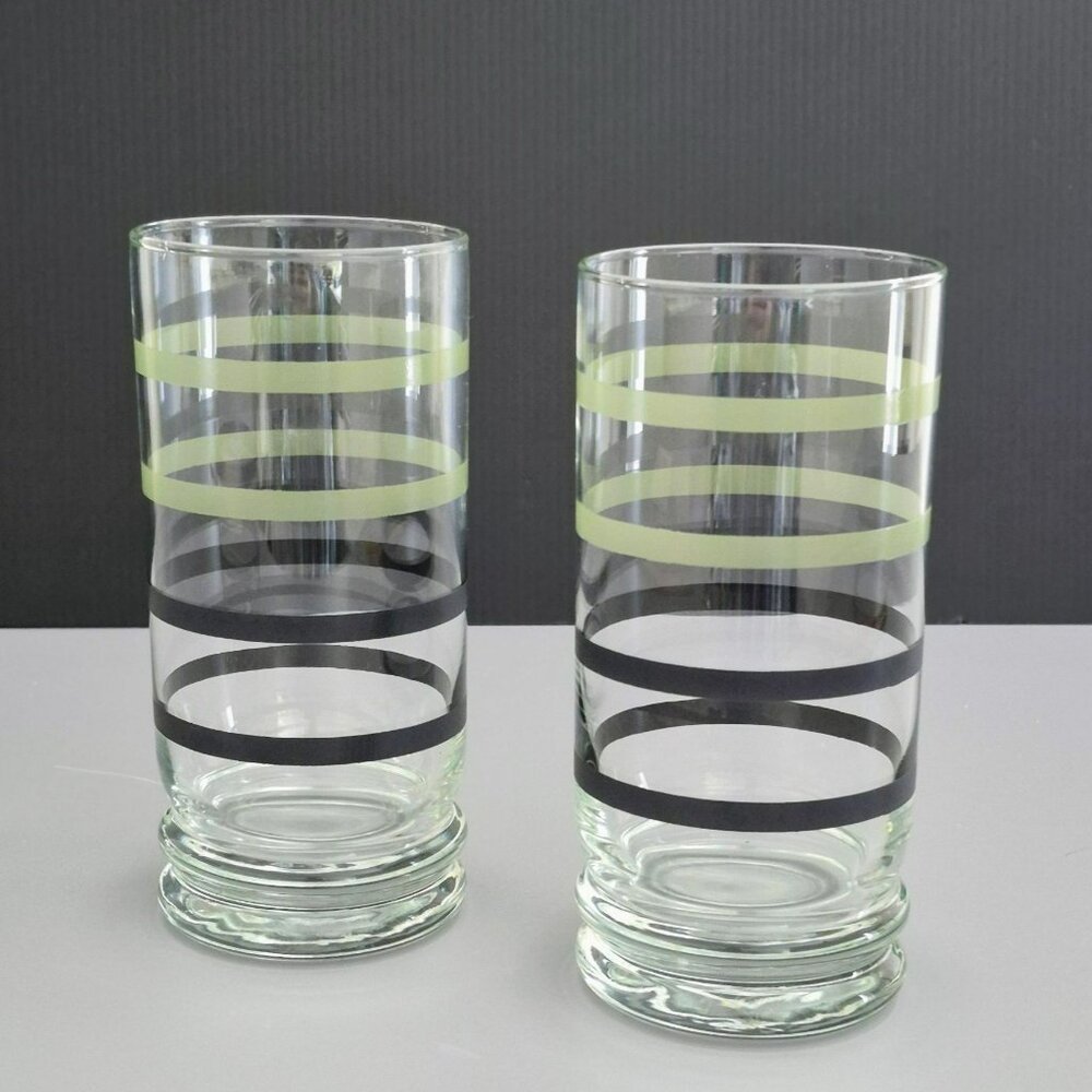 Pfaltzgraff Sphere Glass Tumbler Set of 2, Modern Charcoal Gray & Green Stripes